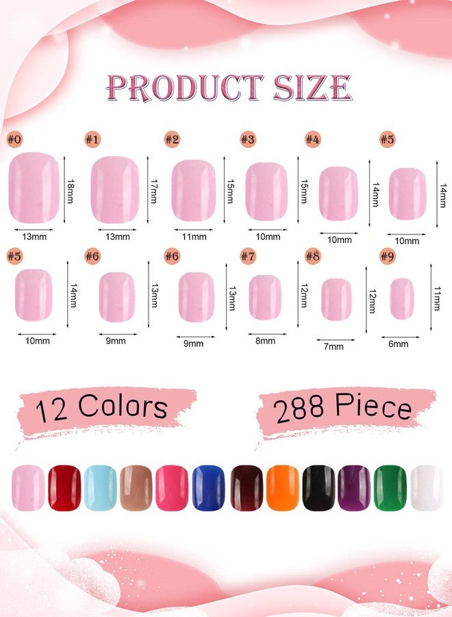 Wsimily 288 Piece Kids Short Press on Nails, Wsimily 12 Colors Little Girls Round Square False Nails Acrylic Full Cover Fake Nails with Nail Adhesive Tabs, Children Women Girls Artificial Fingernails Decor - Image 2